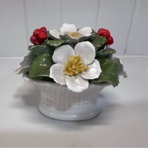Vintage Aynsley Bone China December Christmas Rose Floral Bouquet Flower Basket